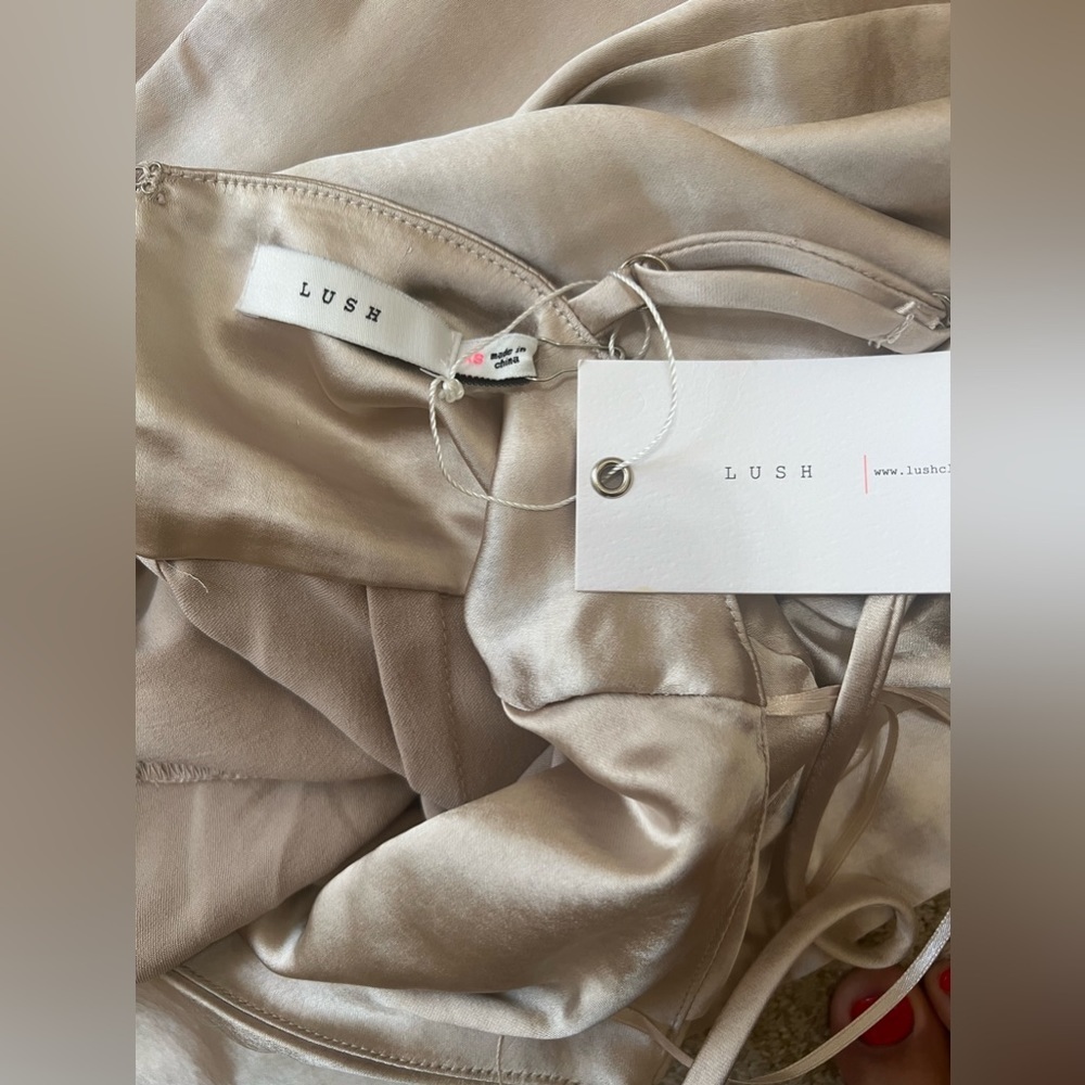 LUSH Champagne Satin Cowl Neck Culotte Jumpsuit - Picture 4 of 7